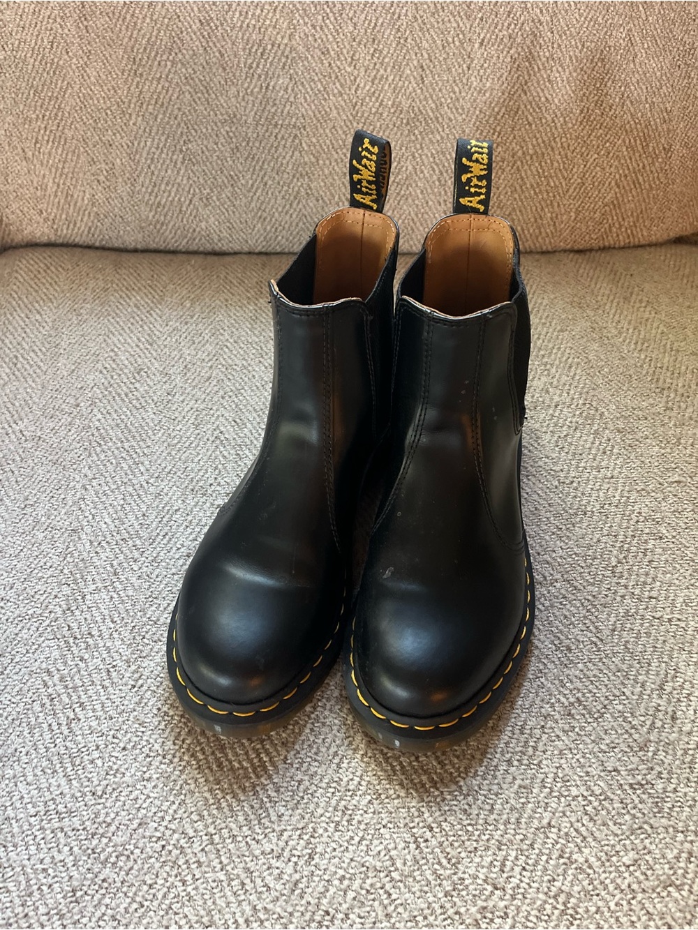 Dr. Martens Black Chelsea Boots with Yellow Accent Stitching